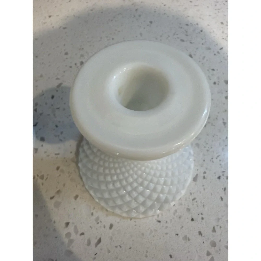 Westmoreland Milk Glass English Hobnail Pair Of Candle Stick Holders Mid Century